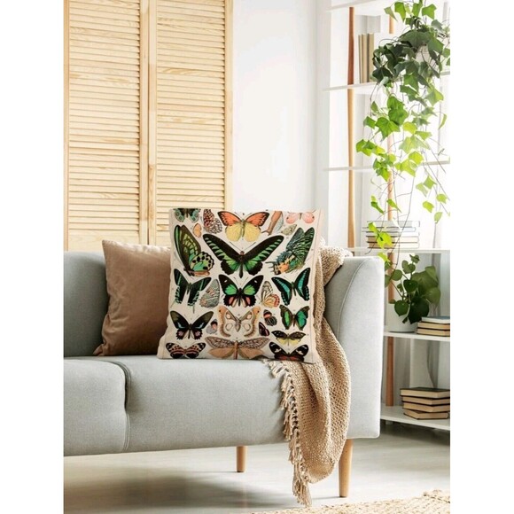 Accent Throw Pillowcase Botanical Butterflies Monarch Butterfly Cushion Cover - Picture 4 of 13